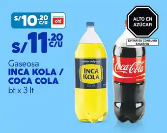 Plaza Vea Gaseosa INCA KOLA / COCA COLA bt x 3 It oferta