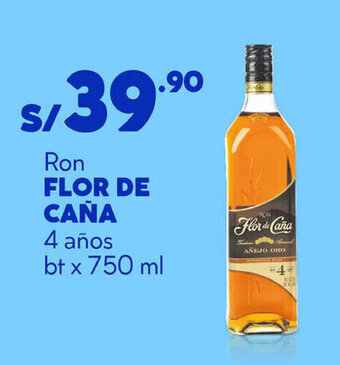 Plaza Vea Ron FLOR DE CAÑA 4 años bt x 750 ml oferta