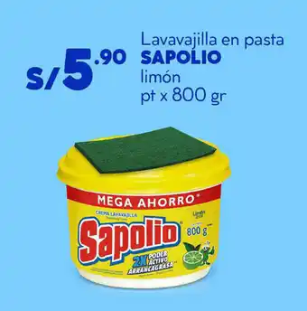 Plaza Vea Lavavajilla en pasta SAPOLIO limón pt x 800 gr oferta