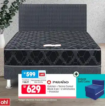 Plaza Vea Colchón + Tarima Consul Black 2 plz + 2 almohadas + Protector + Incluye Sofá Cama oferta