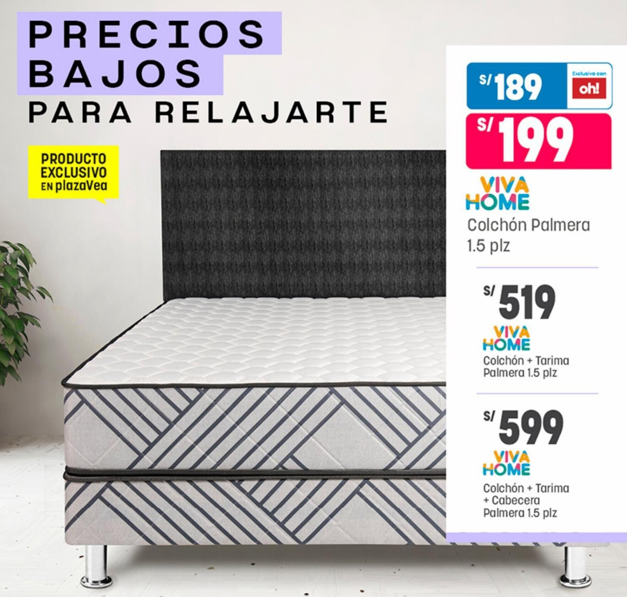 Plaza Vea VIVA HOME Colchón Palmera 1.5 plz oferta