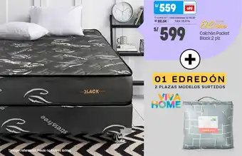 Plaza Vea El Cisne Colchón Pocket Black 2 plz + EDREDÓN 2 PLAZAS MODELOS SURTIDOS oferta