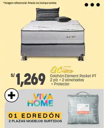 Plaza Vea El Cisne Colchón Element Pocket PT 2 plz + 2 almohadas + Protector + EDREDÓN 2 PLAZAS MODELOS SURTIDOS oferta