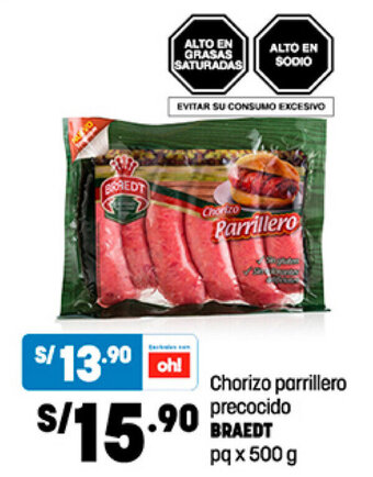 Plaza Vea Chorizo parrillero precocido BRAEDT pq x 500 g oferta