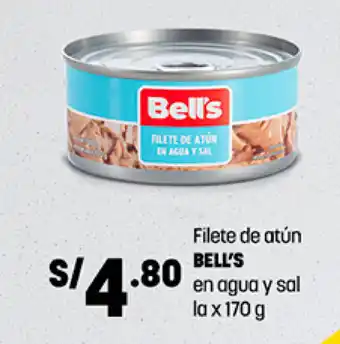 Plaza Vea Filete de atún BELL'S en agua y sal la x 170 g oferta