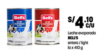 Plaza Vea Leche evaporada BELL'S entera /light la x 410 g oferta