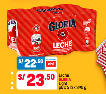 Plaza Vea Leche GLORIA Light pk x 6 la x 395 g oferta