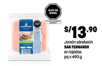 Plaza Vea Jamón sándwich SAN FERNANDO en tajadas pq x 490 g oferta