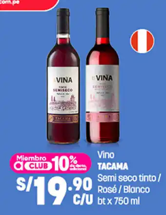 Plaza Vea Vino TACAMA Semi seco tinto / Rosé / Blanco bt x 750 ml oferta