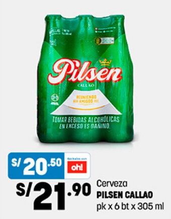 Plaza Vea Cerveza PILSEN CALLAO pk x 6 bt x 305 ml oferta