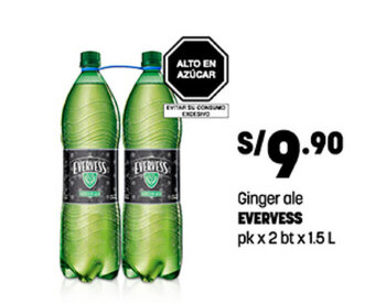 Plaza Vea Ginger ale EVERVESS pk x 2 bt x 1.5 L oferta