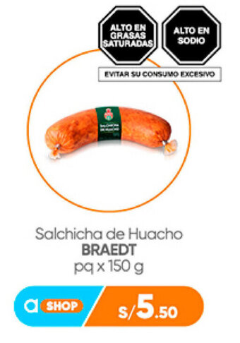 Plaza Vea Salchicha de Huacho BRAEDT pq x 150 g oferta