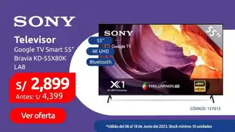 Plaza Vea SONY Televisor Google TV Smart 55" Bravia KD-55X80K LA8 oferta