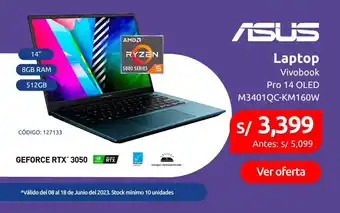 Plaza Vea ASUS Laptop Vivobook Pro 14 OLED M3401QC-KM160W oferta