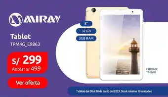 Plaza Vea MIRAY Tablet TPM4G_E9863 oferta