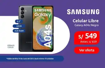 Plaza Vea SAMSUNG Celular Libre Galaxy A04s Negro oferta