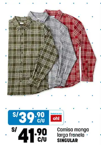 Plaza Vea Camisa manga larga franela. SINGULAR oferta