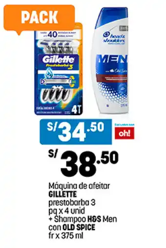 Plaza Vea Máquina de afeitar GILLETTE prestobarba 3 pq x 4 unid + Shampoo H&S Men con OLD SPICE fr x 375 ml oferta