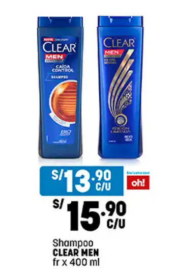 Plaza Vea Shampoo CLEAR MEN fr x 400 ml oferta