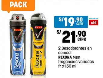 Plaza Vea 2 Desodorantes en aerosol REXONA Men fragancias variadas fr x 150 ml oferta