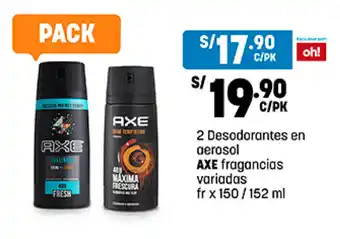 Plaza Vea 2 Desodorantes en aerosol AXE fragancias variadas fr x 150 / 152 ml oferta