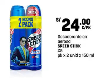 Plaza Vea Desodorante en aerosol SPEED STICK pk x 2 unid x 150 ml oferta