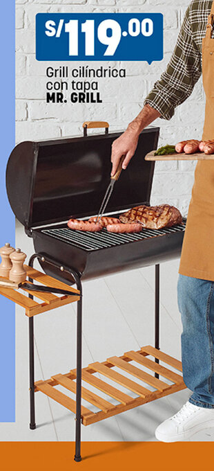 Plaza Vea Grill cilíndrica con tapa MR. GRILL oferta