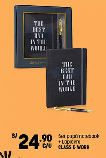 Plaza Vea Set papá notebook + Lapicero CLASS & WORK oferta