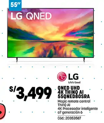 Plaza Vea LG QNED 4K THINO AI 55QNED80SRA oferta