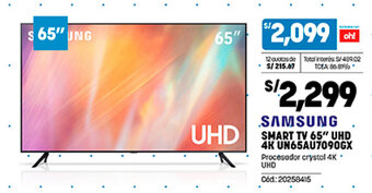 Plaza Vea SAMSUNG SMART TV 65" UHD 4K UN65AU7090GX oferta