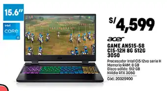 Plaza Vea acer GAME AN515-58 CI5-12H 8G 512G 3050 oferta