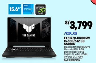 Plaza Vea ASUS FX517ZC-HN005W 15-12H/512 GB SSD/8G oferta