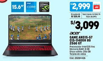 Plaza Vea acer GAME AN515-57 CI5-11400H 8G 256G GT oferta