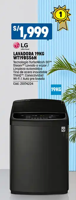 Plaza Vea LG LAVADORA 19KG WT19BSS6H oferta