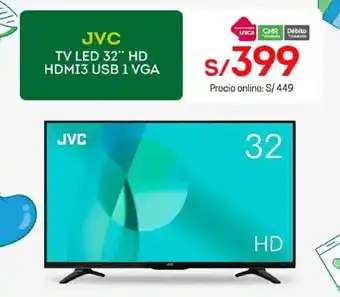 Tottus JVC TV LED 32" HD HDMI3 USB 1 VGA oferta