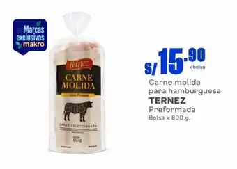 Makro Carne molida para hamburguesa TERNEZ Preformada Bolsa x 800 g. oferta