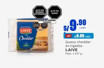 Makro Queso cheddar en tajadas LAIVE Pqte. x 227 g. oferta
