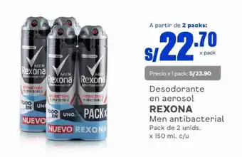 Makro Desodorante en aerosol REXONA Men antibacterial Pack de 2 unids. x 150 ml. c/u oferta