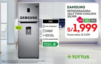 Tottus SAMSUNG REFRIGERADORA 361LT TWIN COOLING SILVER oferta