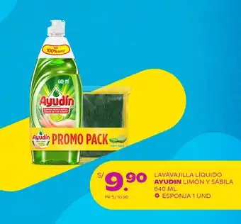 Tambo LAVAVAJILLA LÍQUIDO AYUDIN LIMÓN Y SÁBILA 640 ML + ESPONJA 1 UND oferta