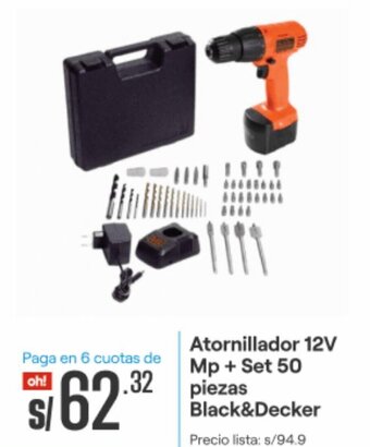 Promart Atornillador 12V Mp + Set 50 piezas Black&Decker oferta