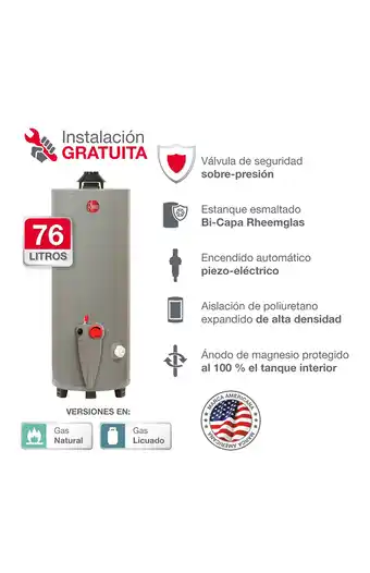 Tiendas EFE Termotanque tipo a 76l gn rheem oferta