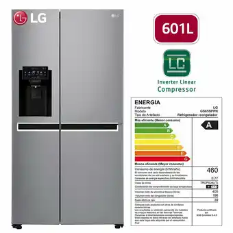 Tottus Refrigeradora side by side 601lts plateada - gs65sppn oferta