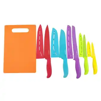 Tottus Set x5 cuchillos color y tabla de picar oferta