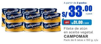 Makro Filete de atún en aceite vegetal CAMPOMAR Pack de 6 latas x 150 g. c/u oferta