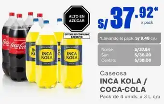 Makro Gaseosa INCA KOLA / COCA-COLA Pack de 4 unids. x 3 L c/u oferta