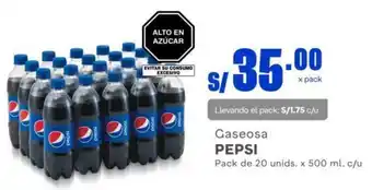 Makro Gaseosa PEPSI Pack de 20 unids. x 500 ml. c/u oferta