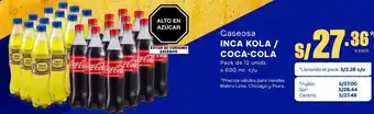 Makro Gaseosa INCA KOLA / COCA-COLA Pack de 12 unids. x 600 ml. c/u oferta