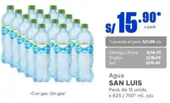 Makro Agua SAN LUIS Pack de 15 unids. x 625 / 750* ml. c/u oferta