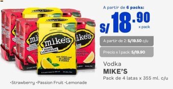 Makro Vodka MIKE'S Pack de 4 latas x 355 ml. c/u oferta
